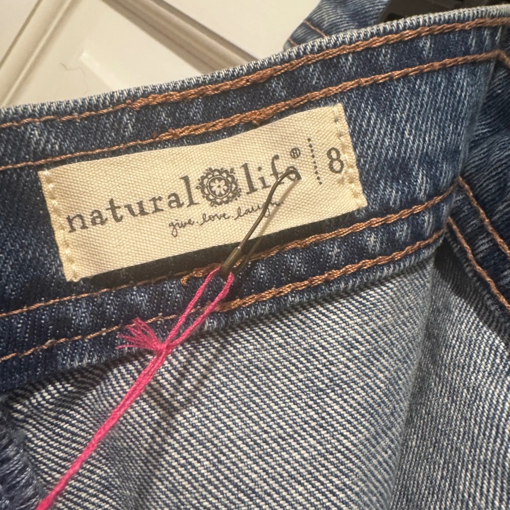 Natural Life Womens Denim Midi Skirt Blue NWT Paneled Frayed Hem size 8 - Picture 10 of 10